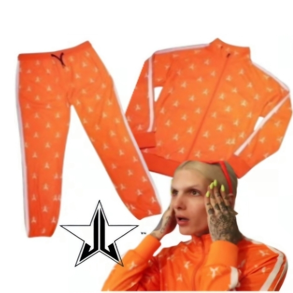 Jeffree Star Neon Orange‎ Track Suit 2 Piece Set Size Medium Unisex S46 - Picture 1 of 12